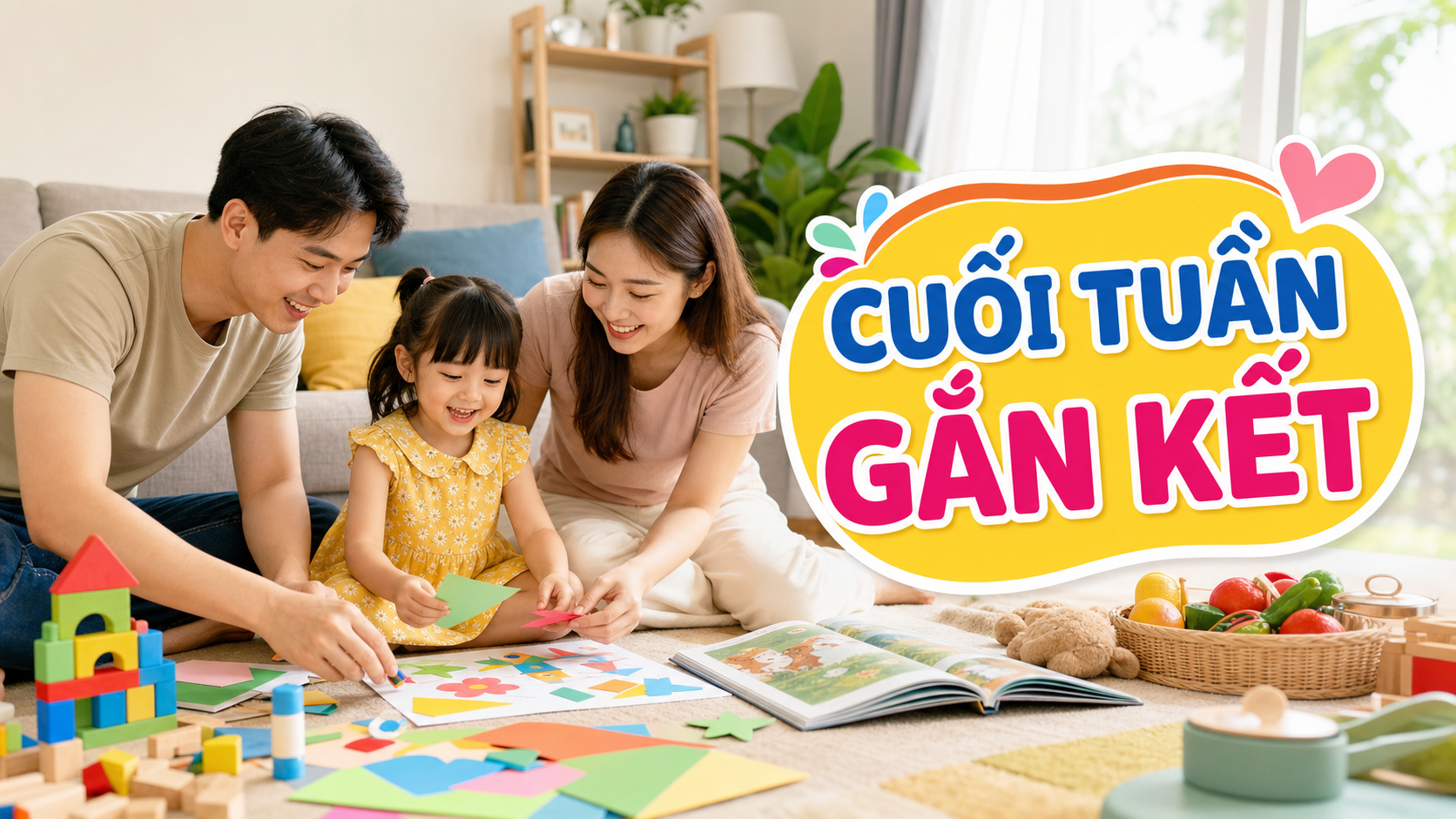 Gia đình chơi cùng bé tại nhà vào cuối tuần