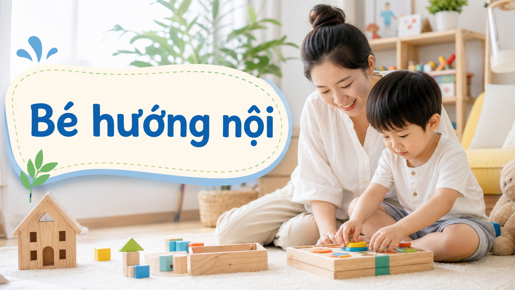 Bé hướng nội chơi ghép hình yên tĩnh cùng mẹ trong góc chơi tại nhà
