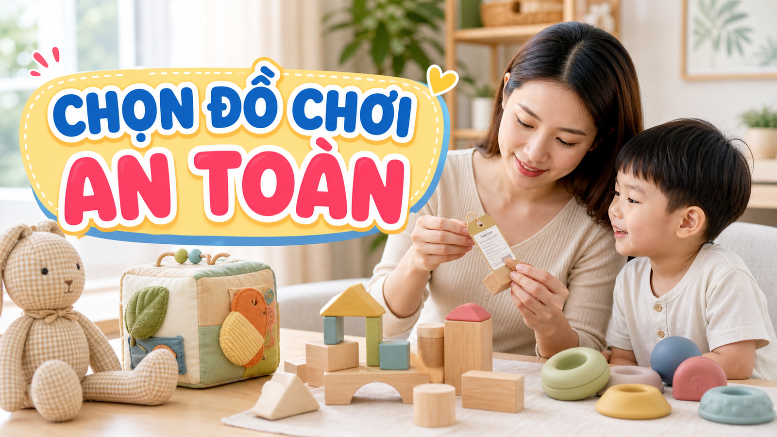 Mẹ kiểm tra chất liệu đồ chơi an toàn cùng bé