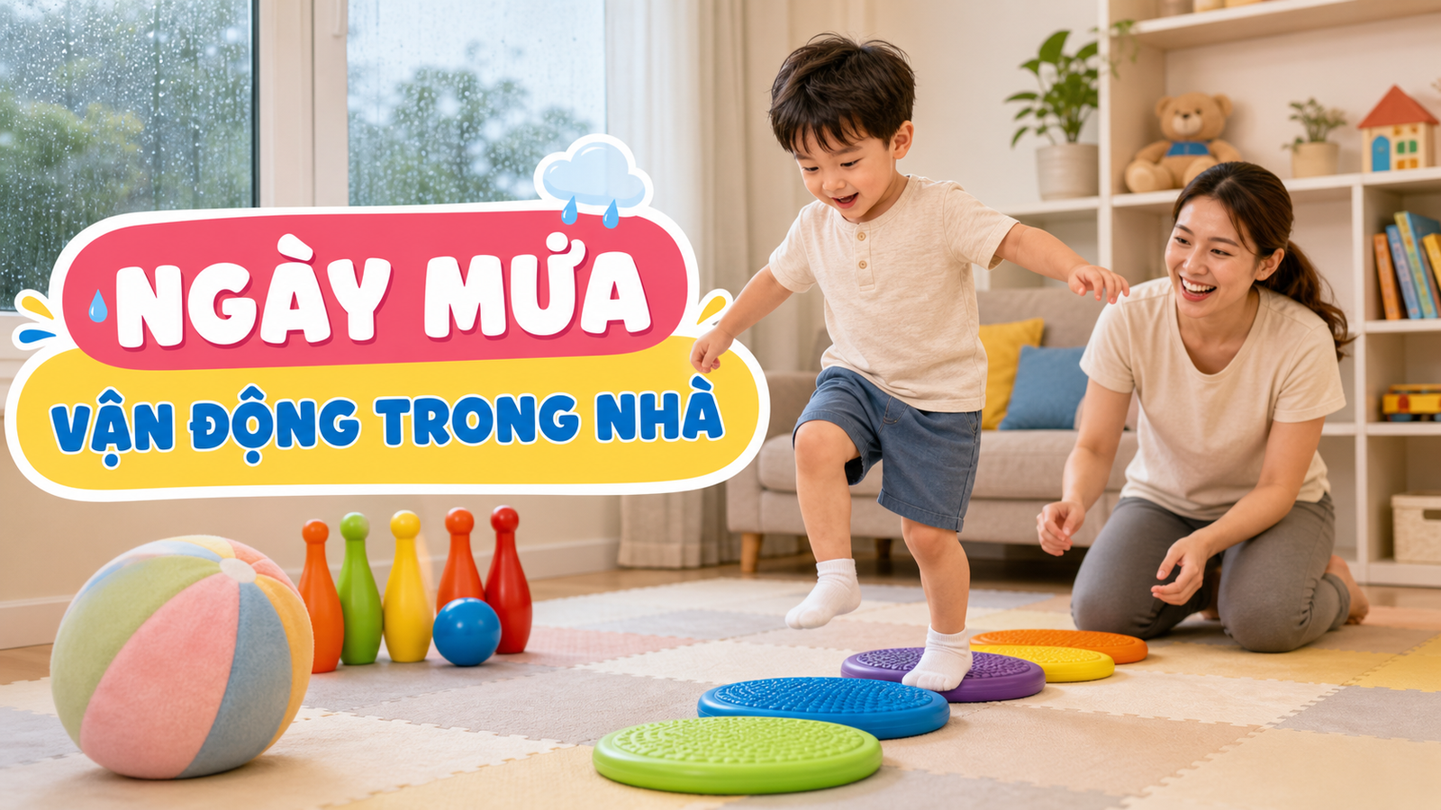 9 món đồ chơi vận động trong nhà giúp bé xả năng lượng ngày mưa