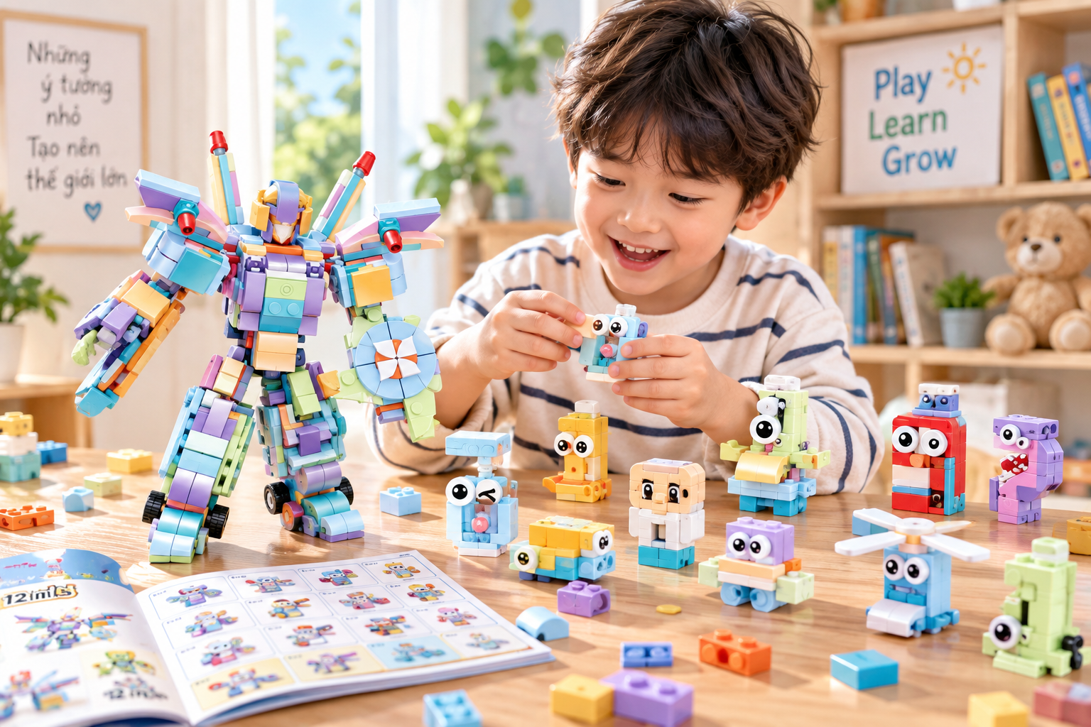 Mô hình robot cảnh sát chữ số lắp ráp thông minh 12 in 1 cho bé Aquakids - Ảnh lifestyle / cách chơi
