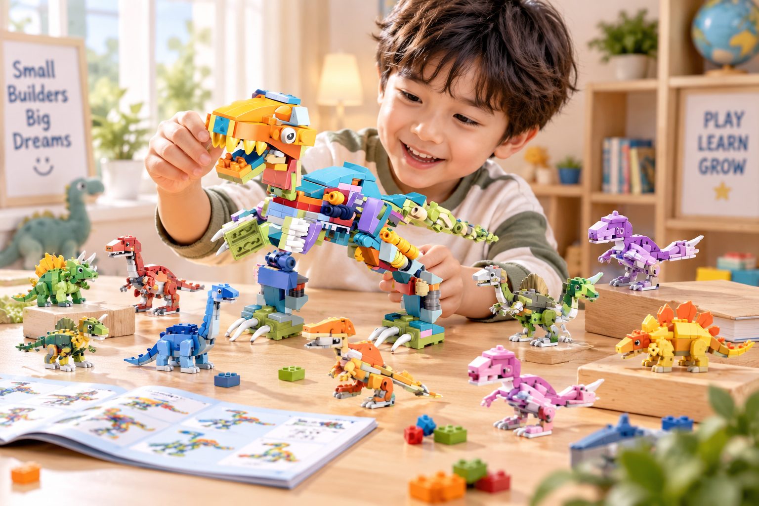 Mô hình lắp ráp Khủng long T-Rex bạo chúa set 12 in 1 xếp hình thông minh quà tặng cho bé cỡ lớn Aquakids - Ảnh lifestyle / cách chơi