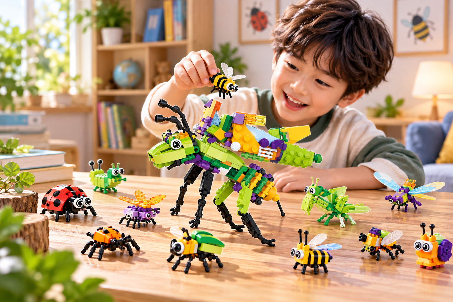 Mô hình lắp ráp côn trùng ong chúa set 12 in 1 xếp hình thông minh quà tặng cho bé cỡ lớn Aquakids - Ảnh lifestyle / cách chơi