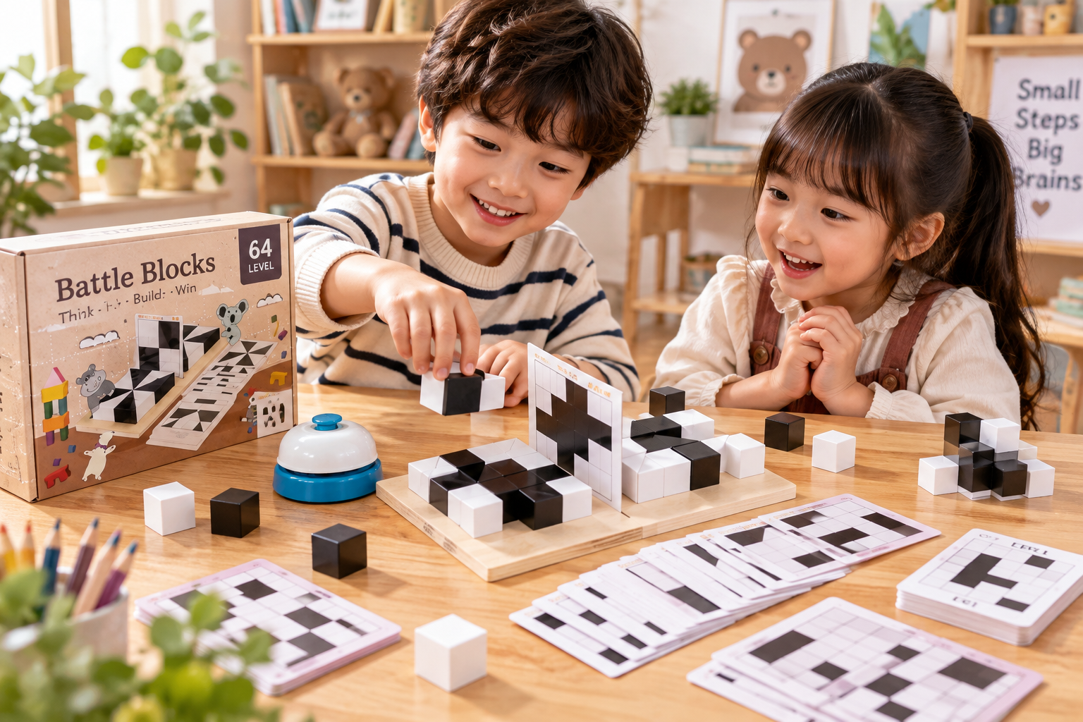 Bộ Đồ Chơi Xếp Hình IQ Ghép hình Khối 3D Màu Trắng Đen Tư Duy Giáo Dục Giúp Phát Triển Trí Tuệ Cho Bé Aquakids - Ảnh lifestyle / cách chơi