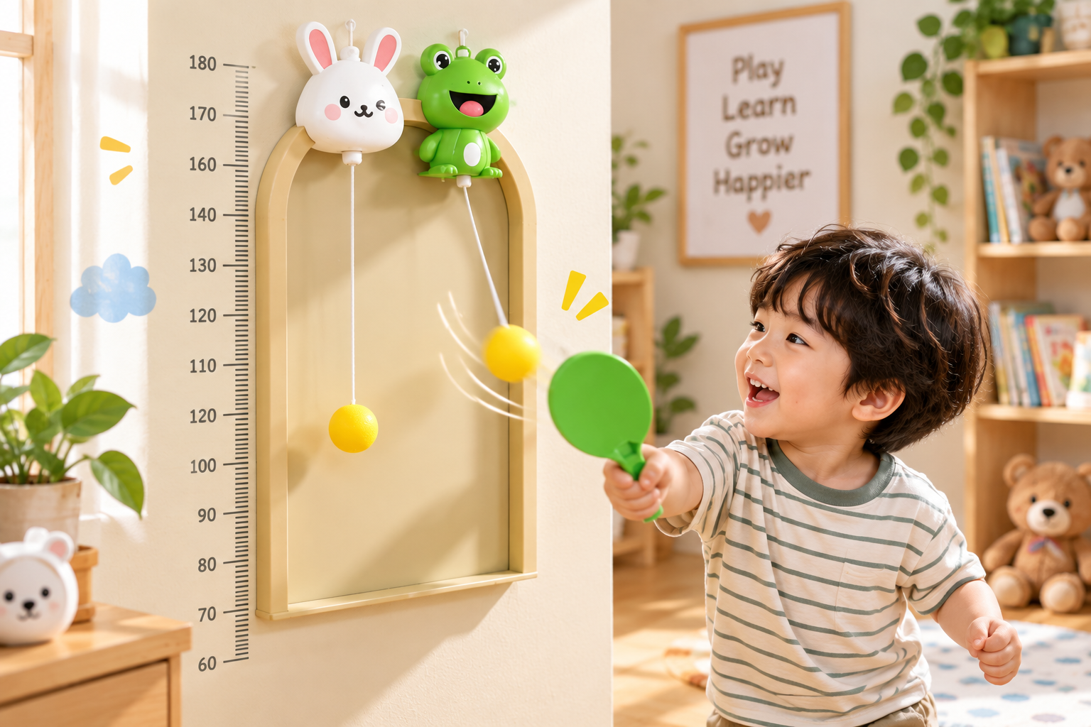 Đồ chơi tập bóng bàn treo tường cho trẻ em phát triển chiều cao phản xạ vận động Aquakids - Ảnh lifestyle / cách chơi