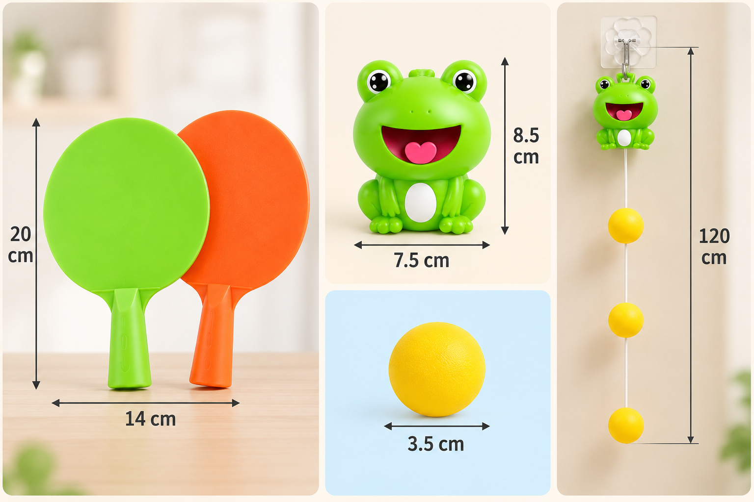 Đồ chơi tập bóng bàn treo tường cho trẻ em phát triển chiều cao phản xạ vận động Aquakids - Ảnh kích thước sản phẩm