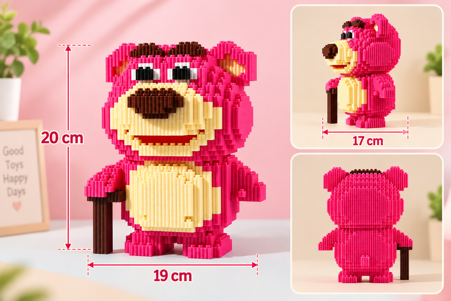 Bộ Lắp ráp gấu dâu Lotso cỡ lớn to bự lắp ráp nhân vật hoạt hình Aquakids - Ảnh kích thước sản phẩm