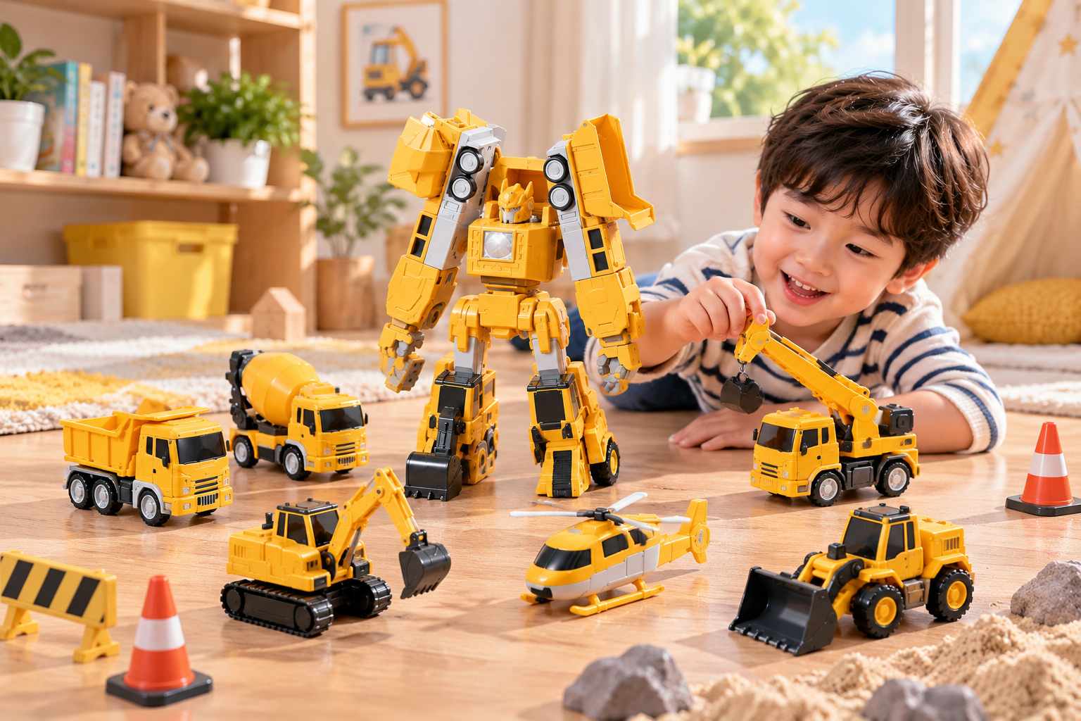 Robot đồ chơi siêu nhân biến hình optimus cho bé trai giá rẻ 36 in 1 Aquakids - Ảnh lifestyle / cách chơi