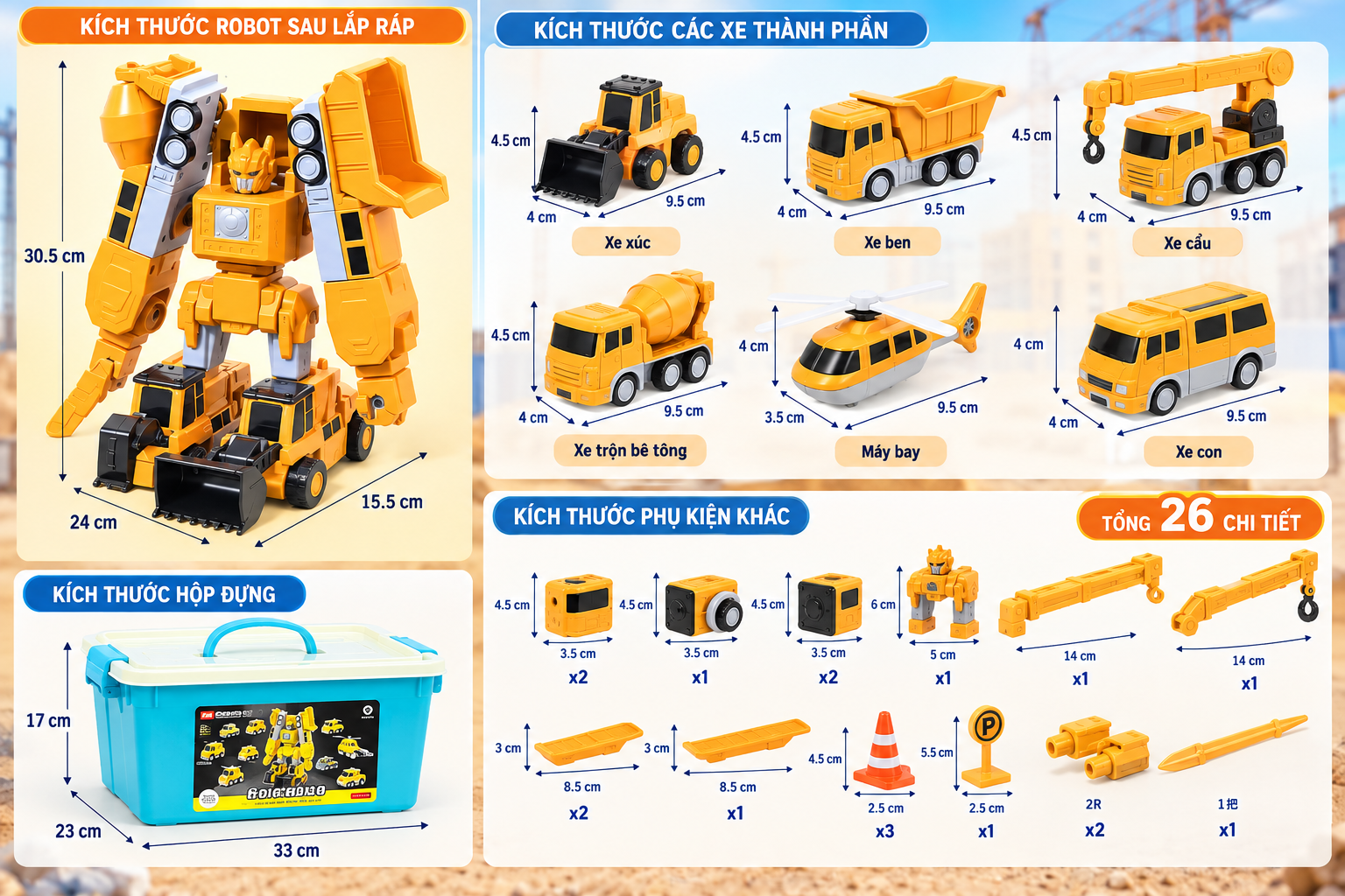 Robot đồ chơi siêu nhân biến hình optimus cho bé trai giá rẻ 36 in 1 Aquakids - Ảnh kích thước sản phẩm