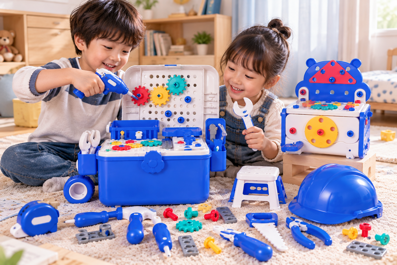 Bộ dụng cụ đồ chơi lắp ghép kỹ sư cho bé DIY cao cấp 152/218 chi tiết Aquakids - Ảnh lifestyle / cách chơi