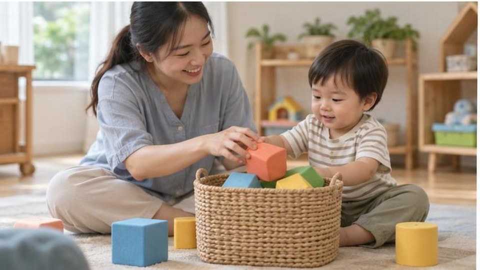 Minh họa riêng cho bài Lắp ráp mỗi ngày với bé: 10 phút xây, kể và thử lại - cảnh chơi 1, không có chữ trên ảnh