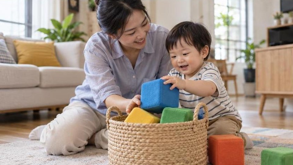 Minh họa riêng cho bài Phân loại đồ chơi cho bé: học màu, hình và nhóm đồ vật trong 10 phút - cảnh chơi 2, không có chữ trên ảnh