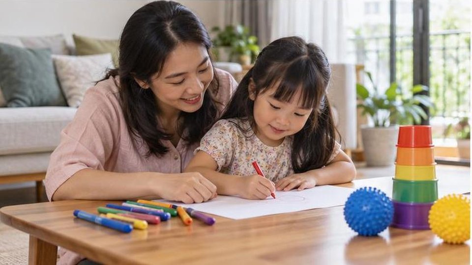 Bé thực hành đồ chơi hợp bé 2-3 tuổi với đồ chơi an toàn và người lớn quan sát