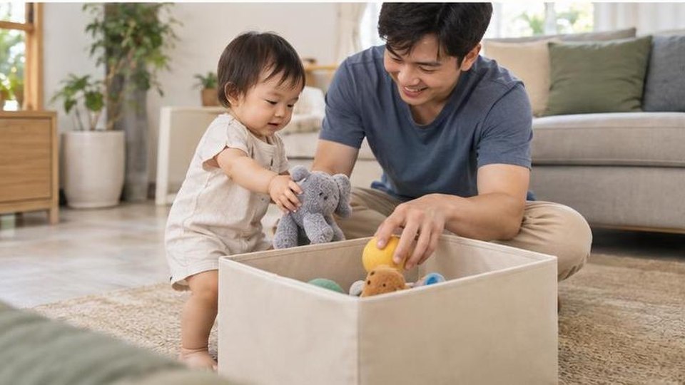 Phụ huynh cùng bé chuẩn bị hoạt động quà cho bé 1-2 tuổi theo nhịp chơi trong góc chơi tại nhà