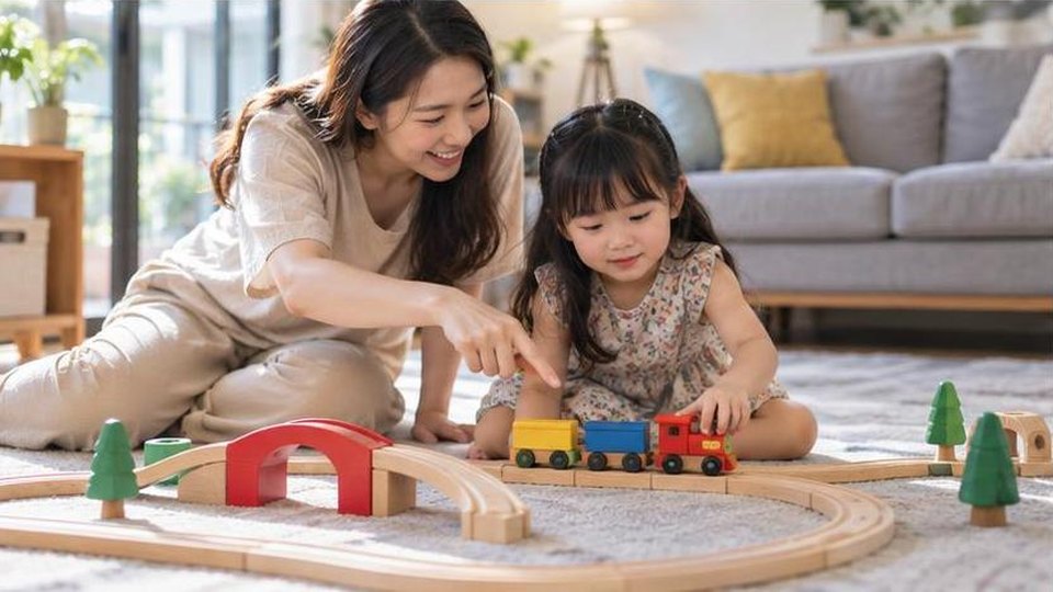Bé thực hành quà cho bé 1-2 tuổi theo nhịp chơi với đồ chơi an toàn và người lớn quan sát