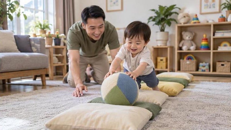 Phụ huynh cùng bé chuẩn bị hoạt động đồ chơi tưởng tốt nhưng chưa hợp bé 2-3 tuổi trong góc chơi tại nhà