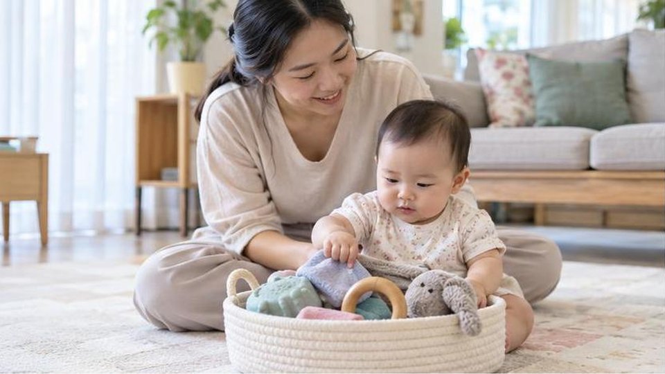 Phụ huynh cùng bé chuẩn bị hoạt động quà sinh nhật cho bé 1-2 tuổi trong góc chơi tại nhà