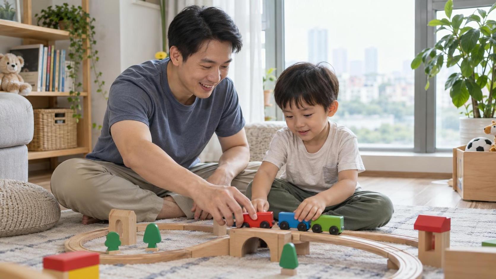 Đường ray tàu đồ chơi cho bé 2-3 tuổi: xếp đoạn ngắn và kể chuyện