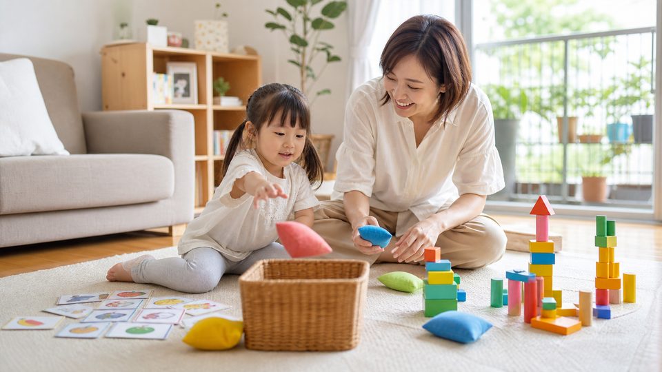 Phụ huynh chuẩn bị hoạt động đồ chơi giải quyết vấn đề cho bé cho bé độ tuổi của bé trong góc chơi an toàn