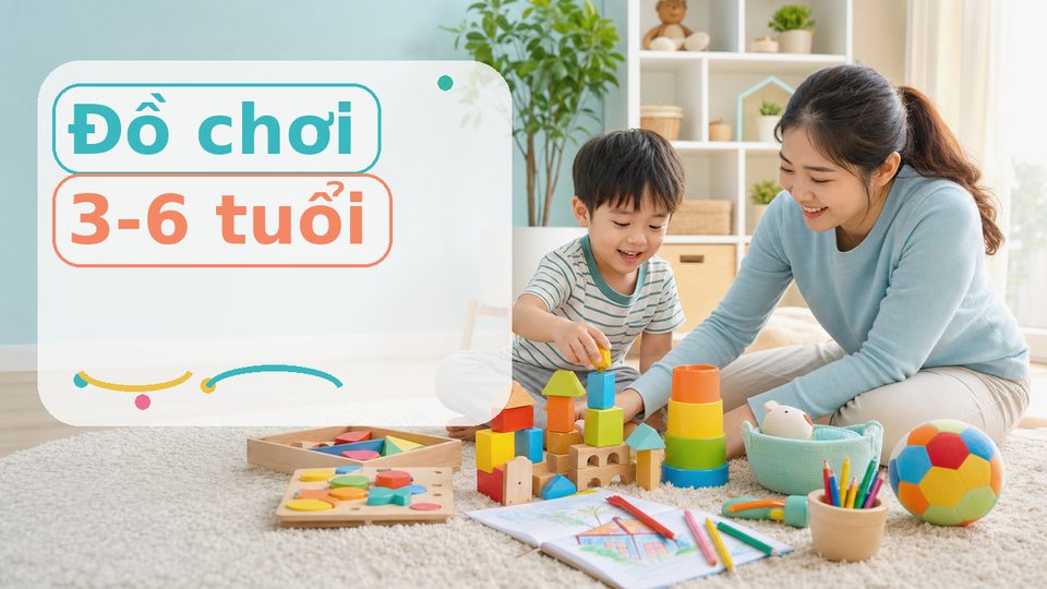 Minh họa cách chơi vật liệu đồ chơi an toàn cho bé cùng bé độ tuổi của bé không dùng chữ trên ảnh