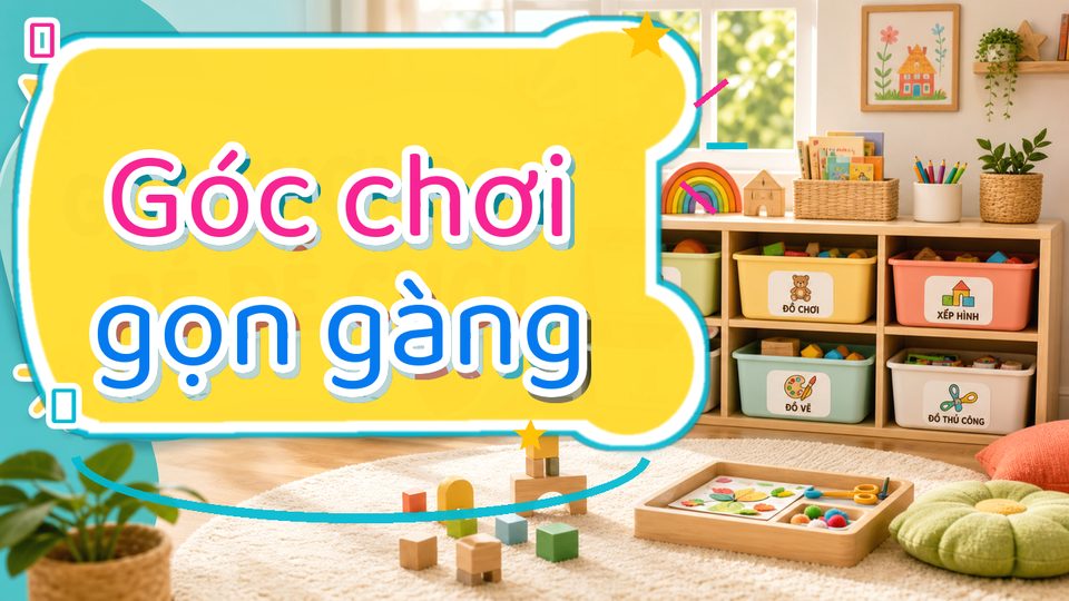 Minh họa cách chơi góc montessori nhỏ tại nhà cùng bé độ tuổi của bé không dùng chữ trên ảnh