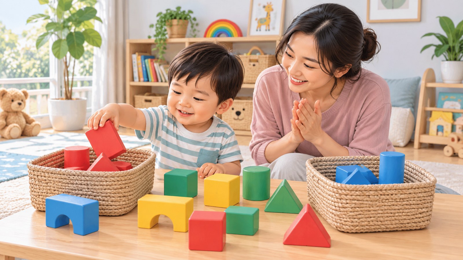 Phân loại khối màu cho bé 2-3 tuổi: chơi màu, hình và cất đồ gọn