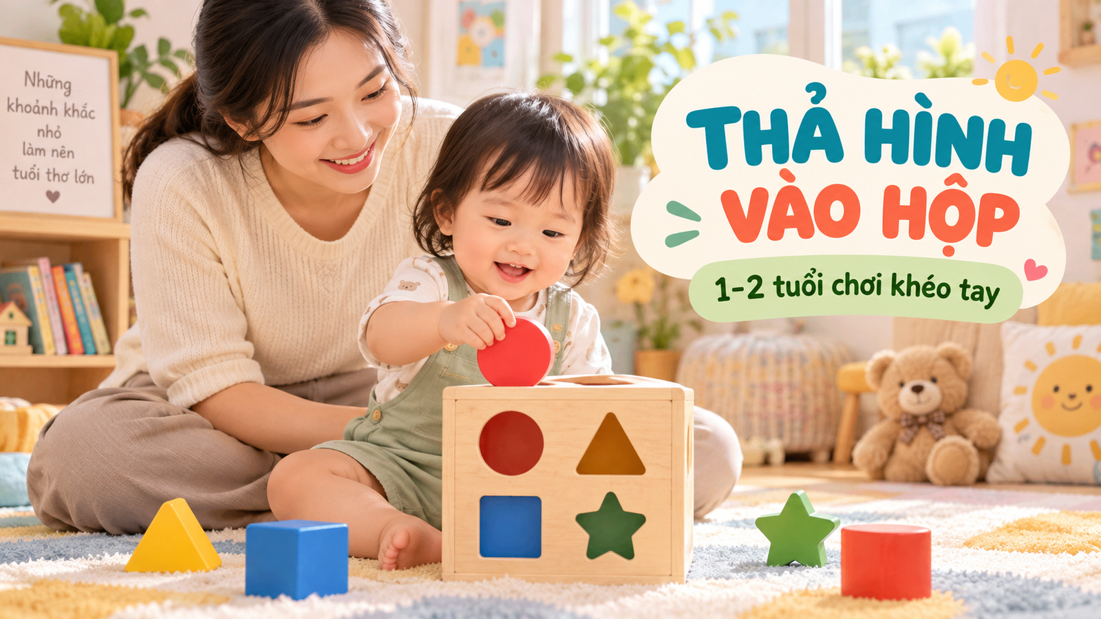 Thả hình vào hộp cho bé 1-2 tuổi: chơi khéo tay mà không ép con
