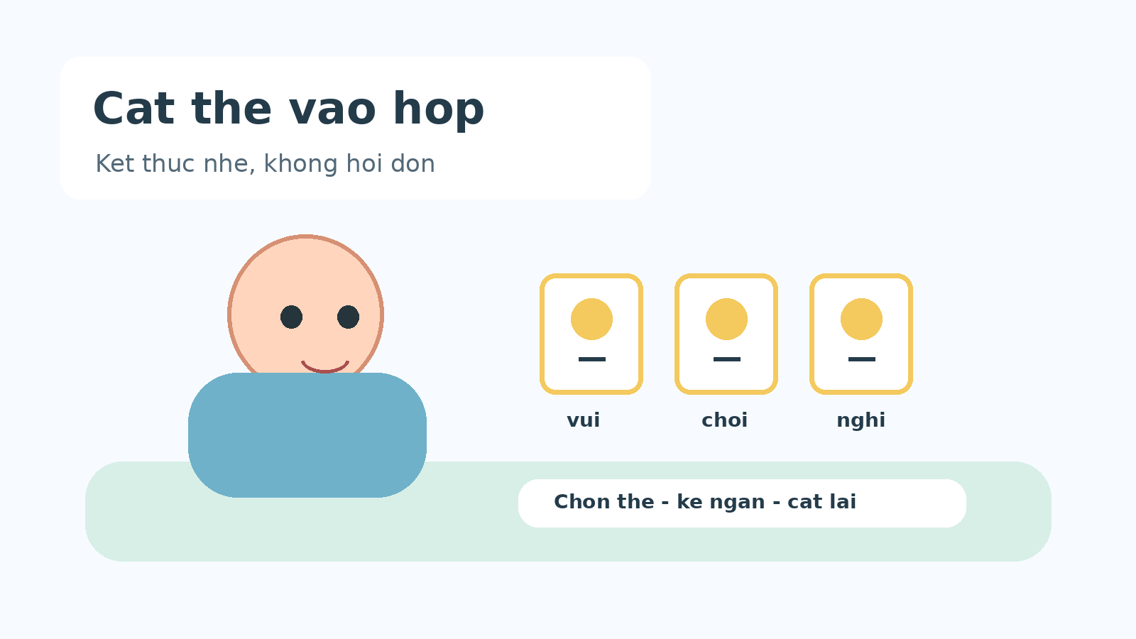 Bé cất thẻ tranh vào hộp nhỏ sau khi kể chuyện cùng cha mẹ