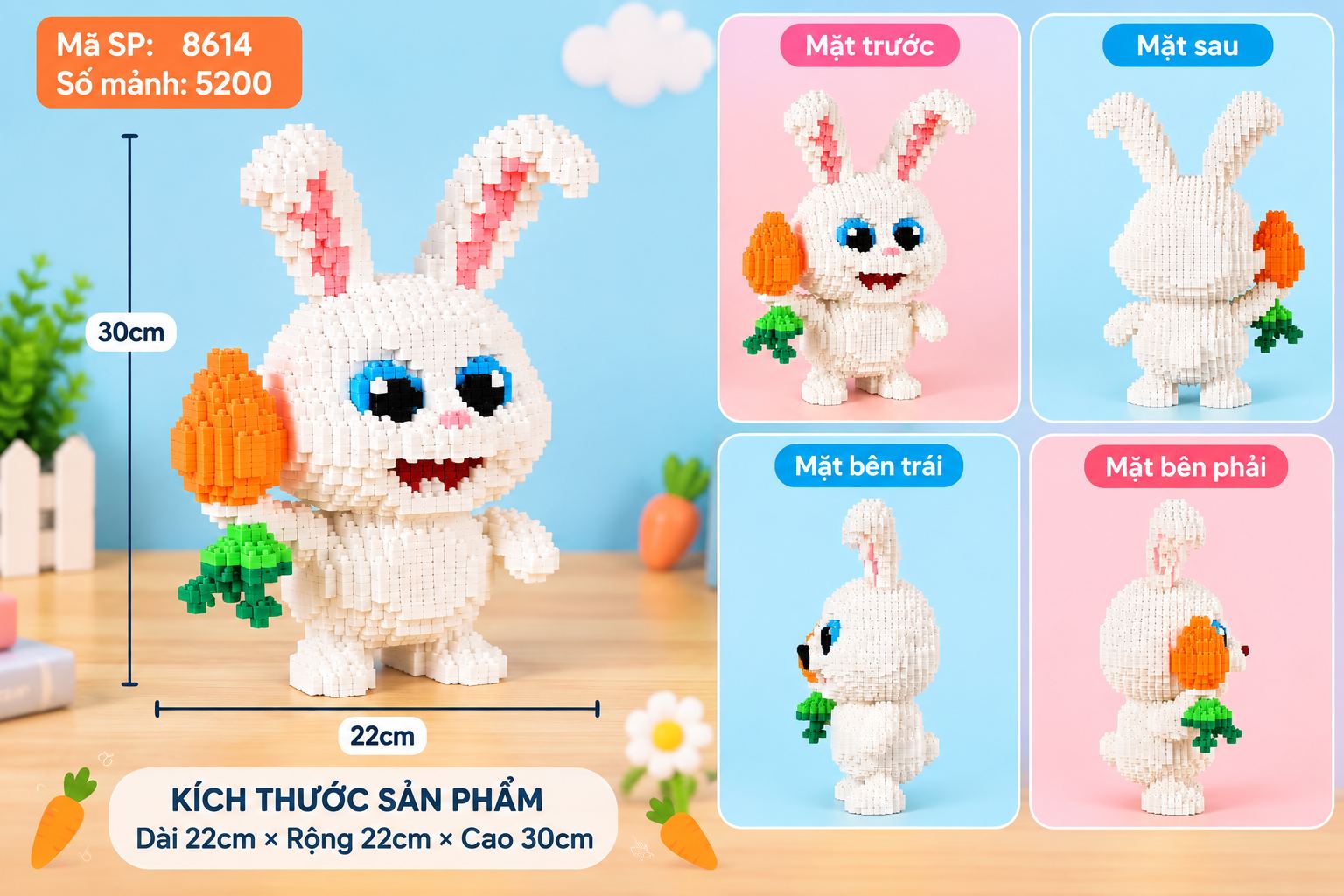 Mô hình đồ chơi lắp ráp thỏ Snowball nhân vật cỡ lớn 30cm Aquakids - Ảnh kích thước / thông tin sản phẩm