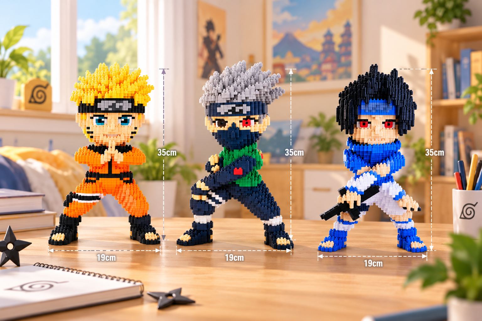 Mô hình đồ chơi lắp ráp Naruto, Sasuke, Kakashi nhân vật cỡ lớn 35cm Aquakids - Ảnh kích thước / thông tin sản phẩm