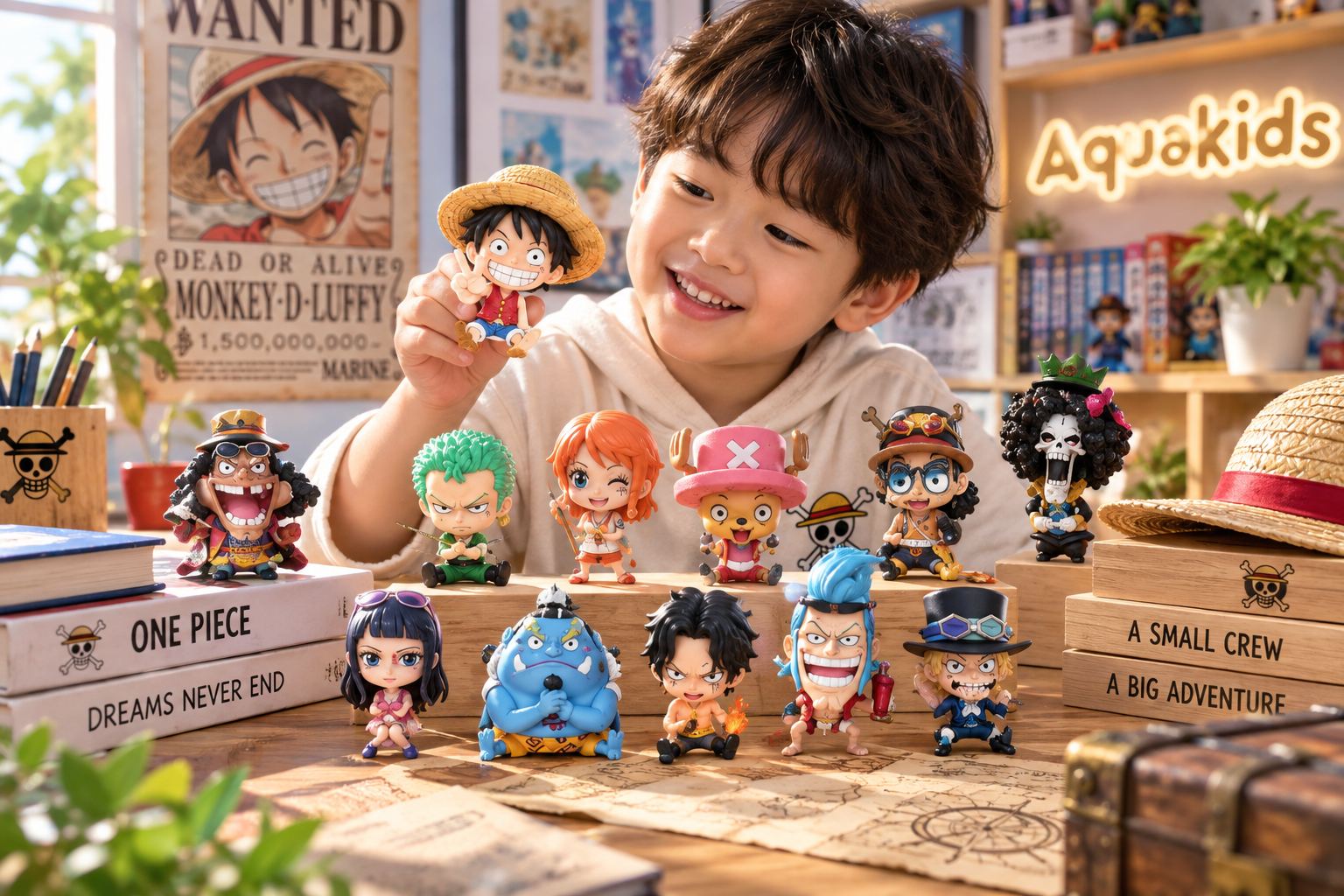 Mô hình 3D One Piece chibi Luffy Zoro Sanji Ace Sabo Nami Robin Choper Usopp Brook Franky Jinbei Boa Hancok Doflamingo  - Ảnh lifestyle / cách chơi