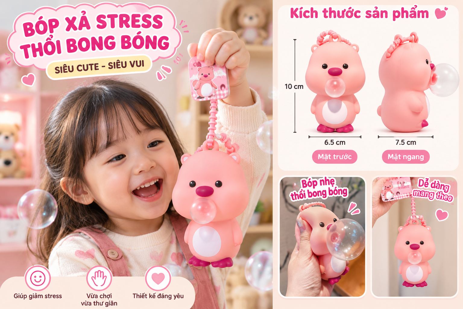 Đồ chơi Squishy Mochi bóp xả stress siêu mềm cute vô tri giải trí nhân vật Loopy hải ly Aquakids - Ảnh kích thước / thông tin sản phẩm