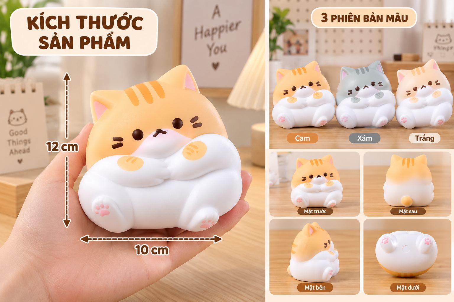 Đồ chơi Squishy mèo bóp xả stress siêu mềm cute đáng yêu Aquakids - Ảnh kích thước / thông tin sản phẩm