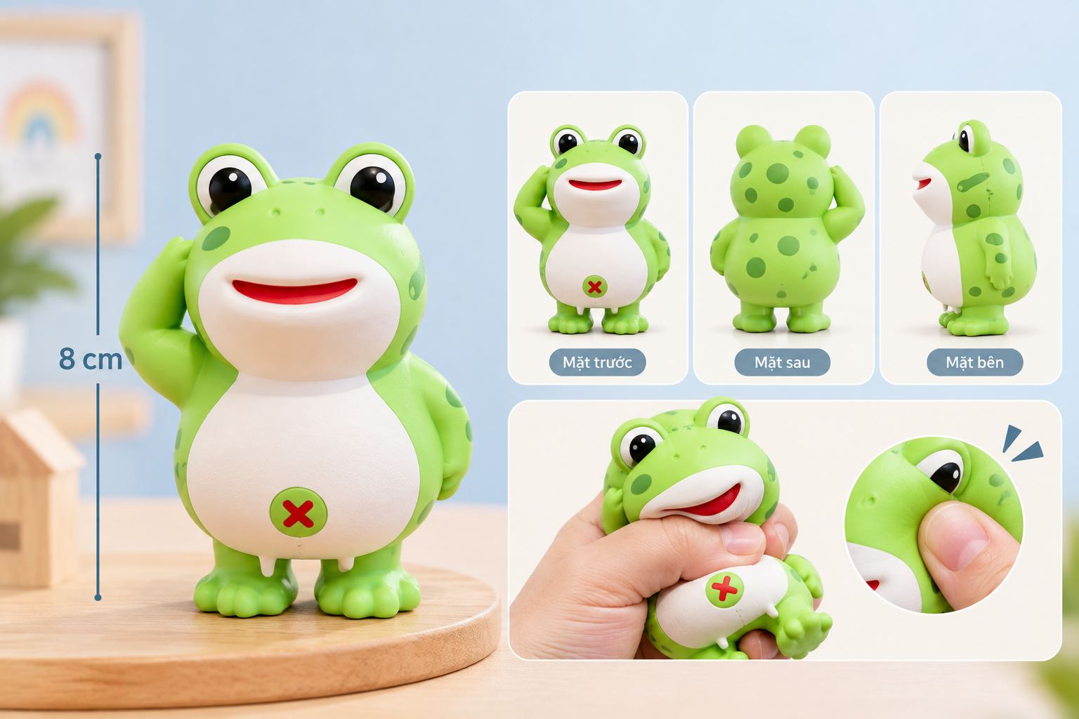 Đồ Chơi Squishy Mochi Ếch Xanh Lá Bọt Biển Sao Biển Xả Stress Aquakids - Ảnh kích thước / thông tin sản phẩm