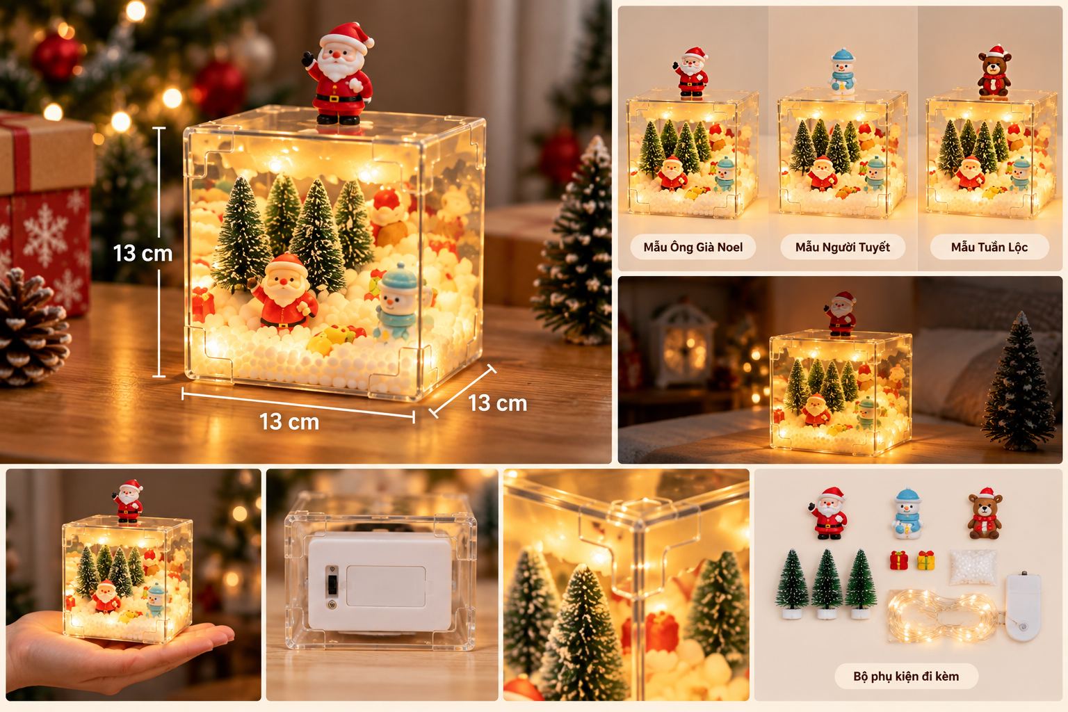 Đèn Ngủ Noel Giáng Sinh Tráng Gương DIY Tự Làm Khung Vuông Decor Bàn Làm Việc Quà Tặng Bạn Trai Bạn Gái QC Store  - Ảnh kích thước / thông tin sản phẩm