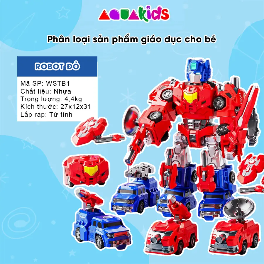 Đồ chơi robot nam châm lắp ráp 8in1 biến hình thông minh cho bé phát triển tư duy hộp quà tặng AquaKids