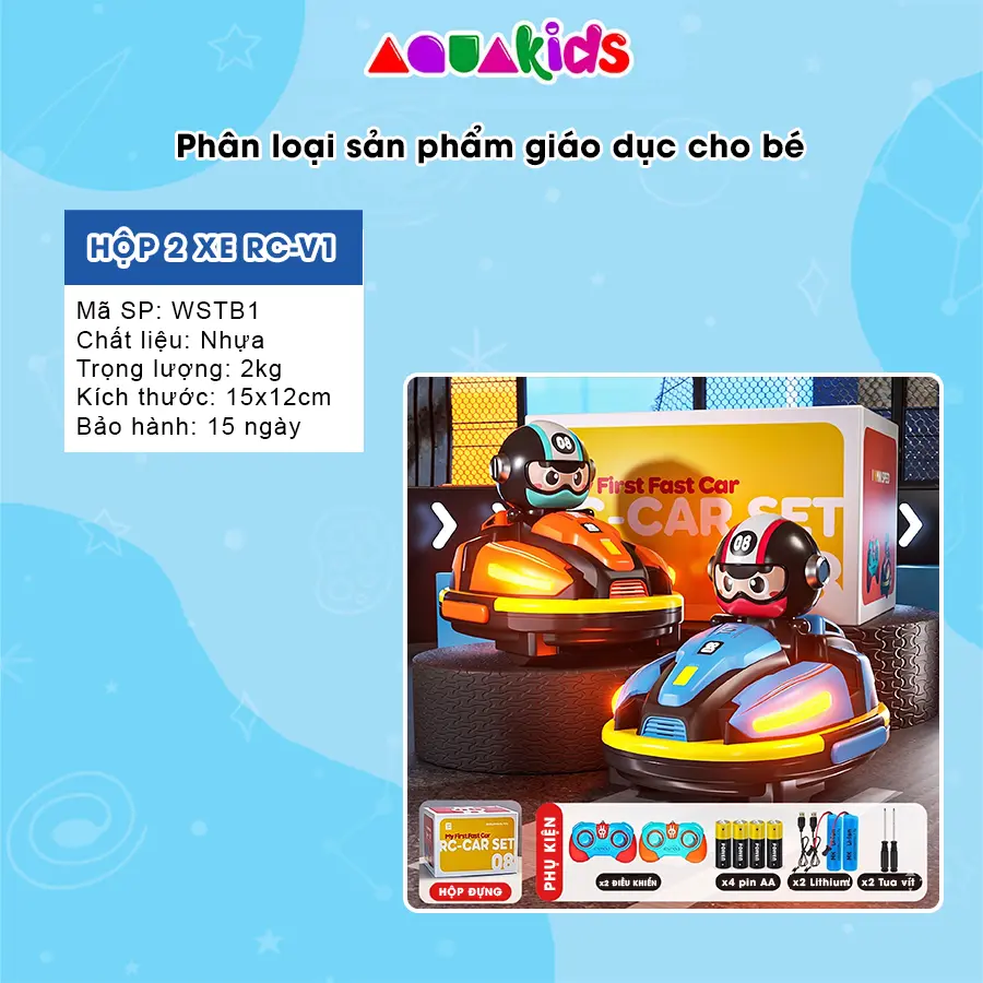 Đồ chơi xe hơi điều khiển từ xa RC chiến đấu điện nhiều người chơi có đèn và phun khí giả lập AquaKids
