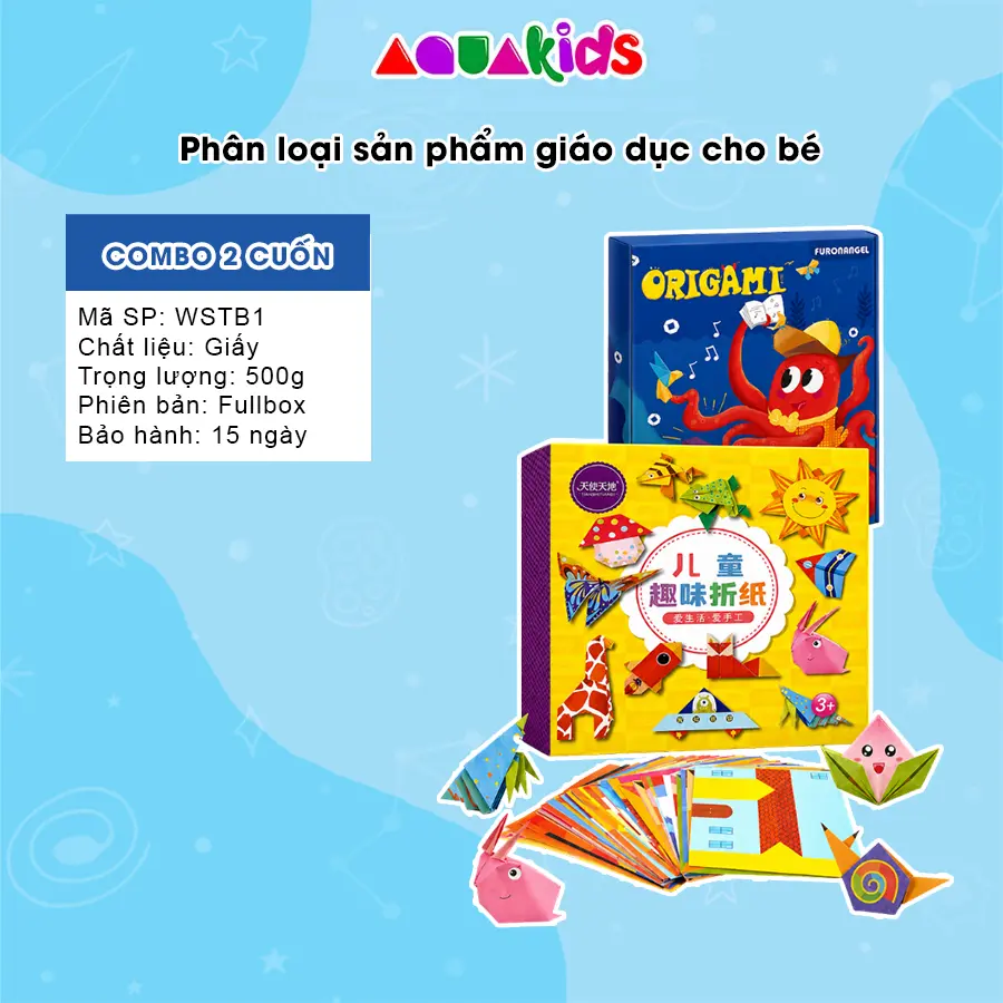 Bộ giấy gấp thủ công Origami nhiều hình động vật nhiều màu sắc cho bé AquaKids