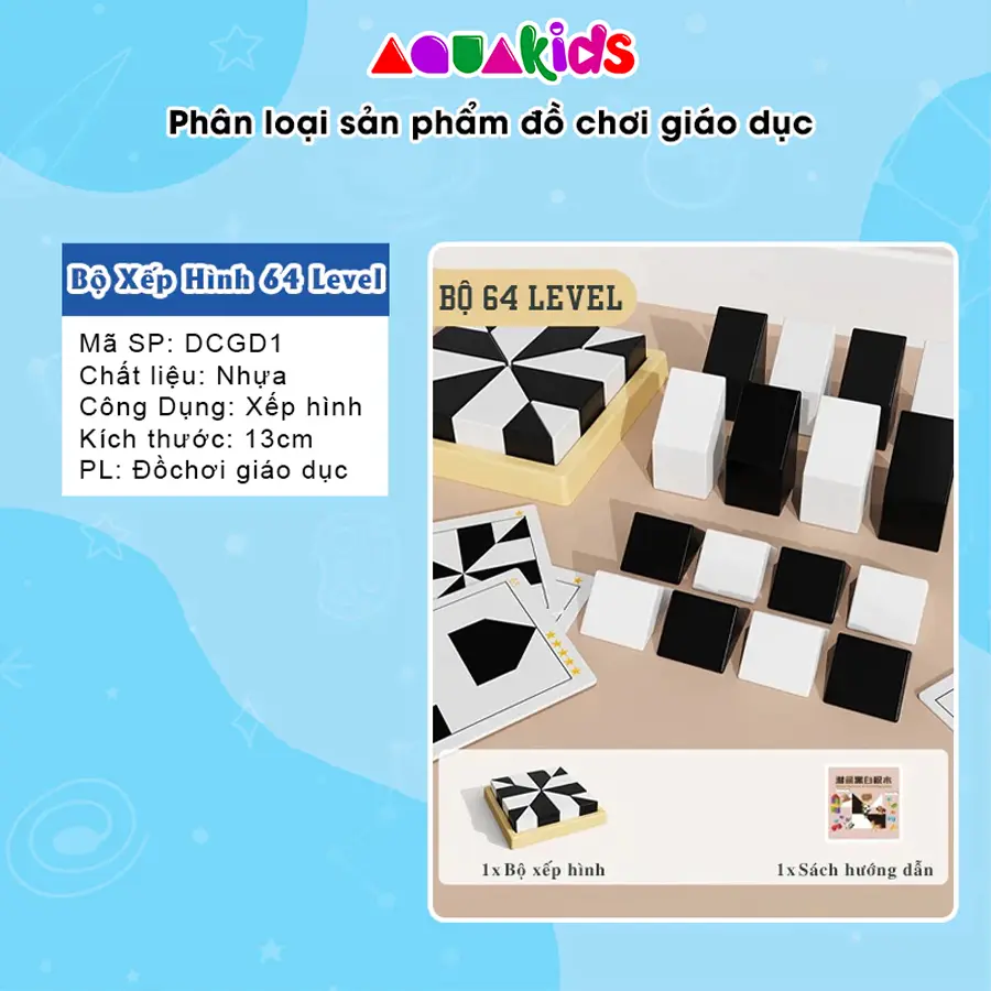 Bộ Đồ Chơi Xếp Hình IQ Ghép hình Khối 3D Màu Trắng Đen Tư Duy Giáo Dục Giúp Phát Triển Trí Tuệ Cho Bé Aquakids