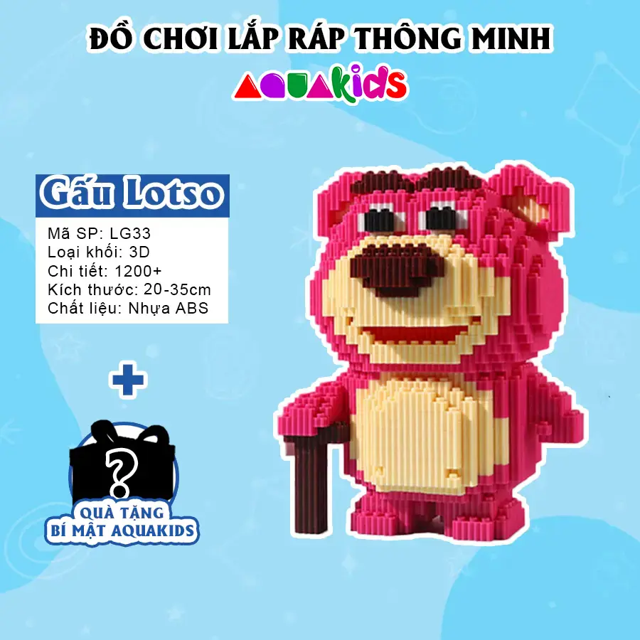 Bộ Lắp ráp gấu dâu Lotso cỡ lớn to bự lắp ráp nhân vật hoạt hình Aquakids