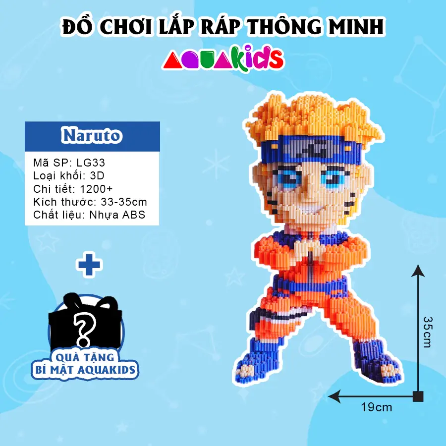 Mô hình đồ chơi lắp ráp Naruto, Sasuke, Kakashi nhân vật cỡ lớn 35cm Aquakids