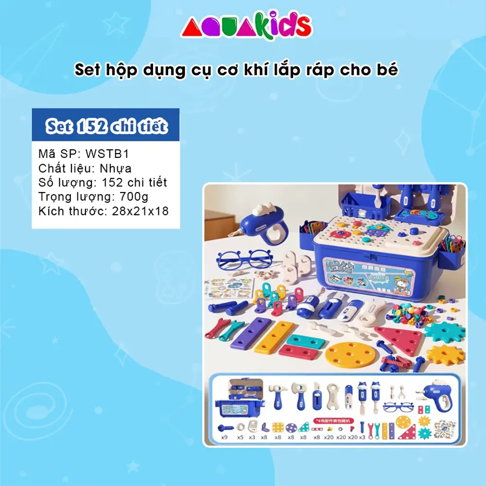 Bộ dụng cụ đồ chơi lắp ghép kỹ sư cho bé DIY cao cấp 152/218 chi tiết Aquakids