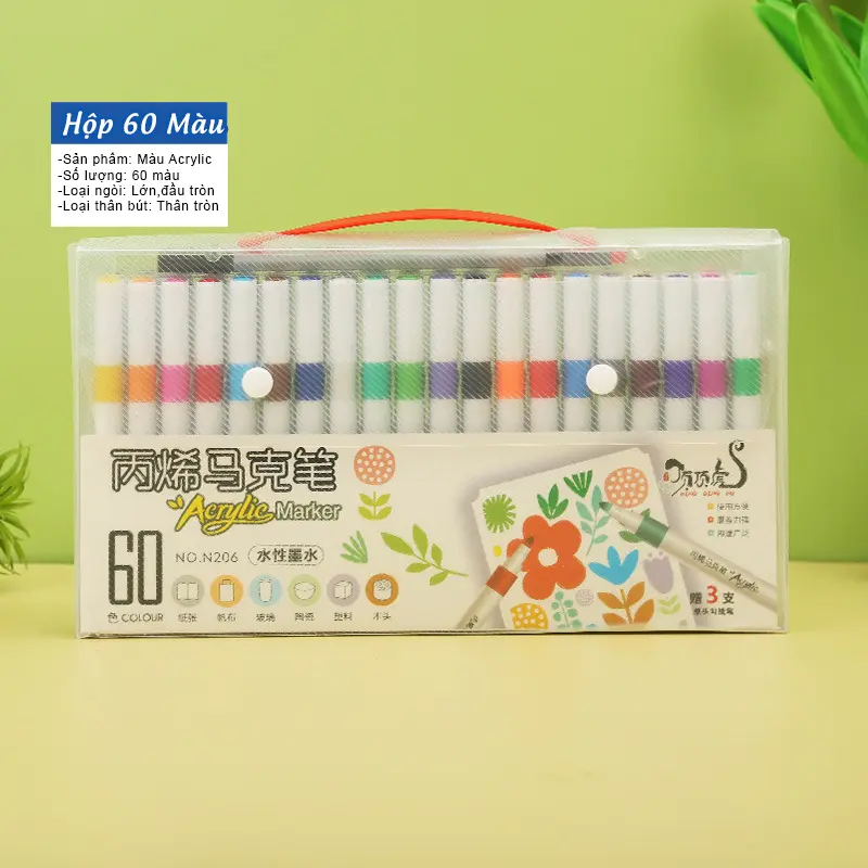 Bút màu acrylic marker bộ 12 24 36 48 60 bút màu đa năng vẽ trên mọi chất liệu chống nước không trôi giá rẻ