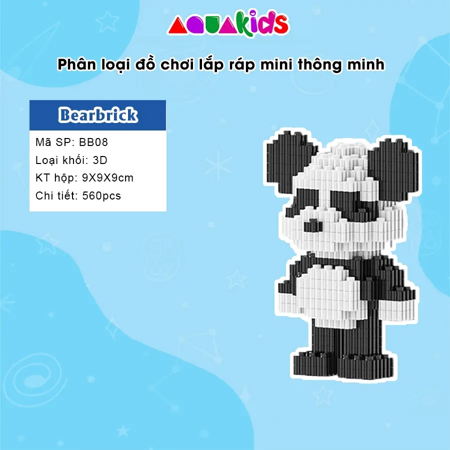 Mô hình lắp ráp bearbrick mini xếp hình ghép hình nhân vật anime 3d nhỏ giá rẻ cho bé trai Aquakids