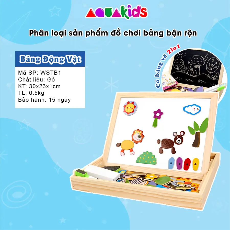 Đồ chơi xếp hình bảng bận rộn nam châm 2in1 có mặt vẽ chủ đề nông trại con vật dành cho bé từ 3 tuổi AquaKids