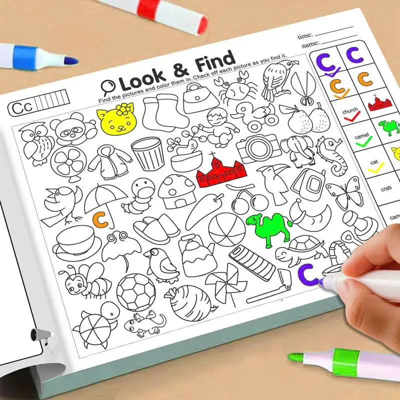 Bộ sổ trò chơi cho trẻ em vẽ rèn tính tập giáo dục sớm tương tác tô màu Look&Find luyện tư duy AquaKids