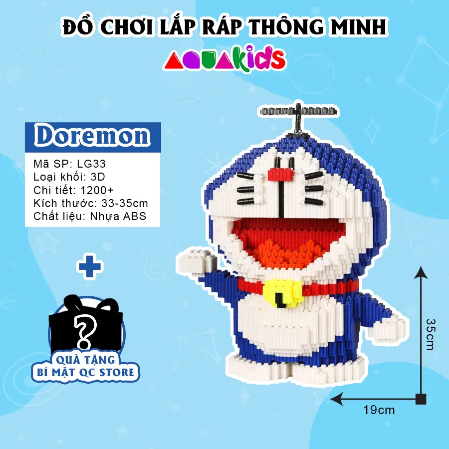 Lắp ráp mô hình doremon Mon thần tài cỡ lớn 28cm 40cm xếp hình Đồ chơi lắp ráp mô hình nano yêu thích của bé AquaKids