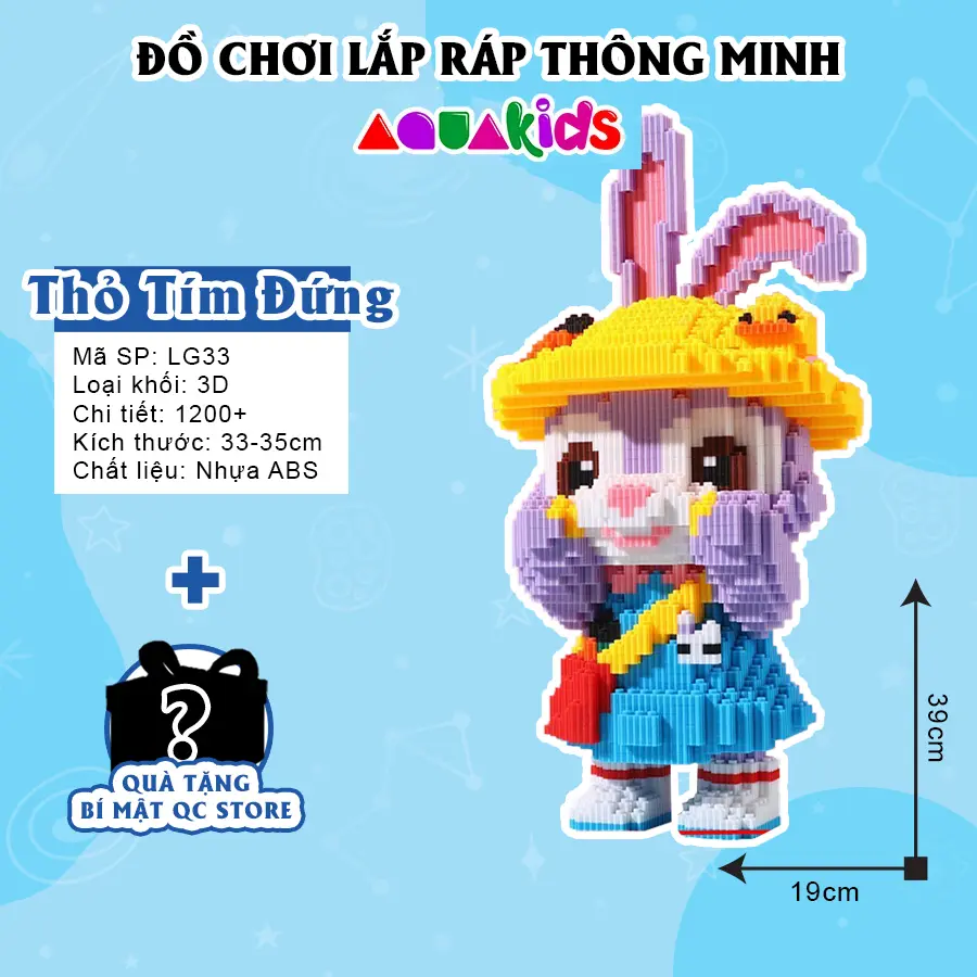Bộ mô hình thỏ tím Stella lắp ráp động vật ghép hình 3D size lớn đáng yêu AquaKids