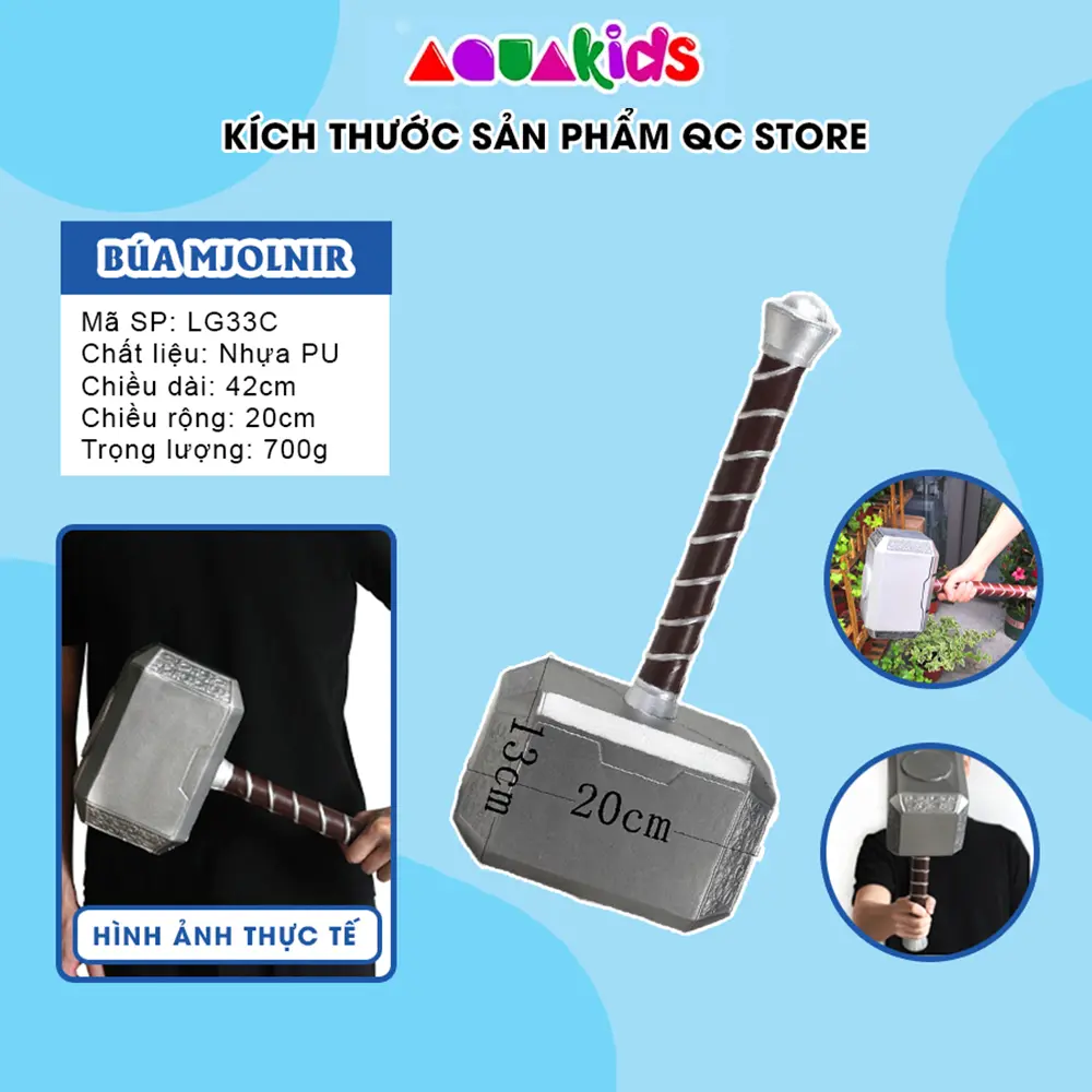 Mô hình búa Mjolnir StormBreaker của Thor vật liệu PU đàn hồi tốt kích thước 44x20x13