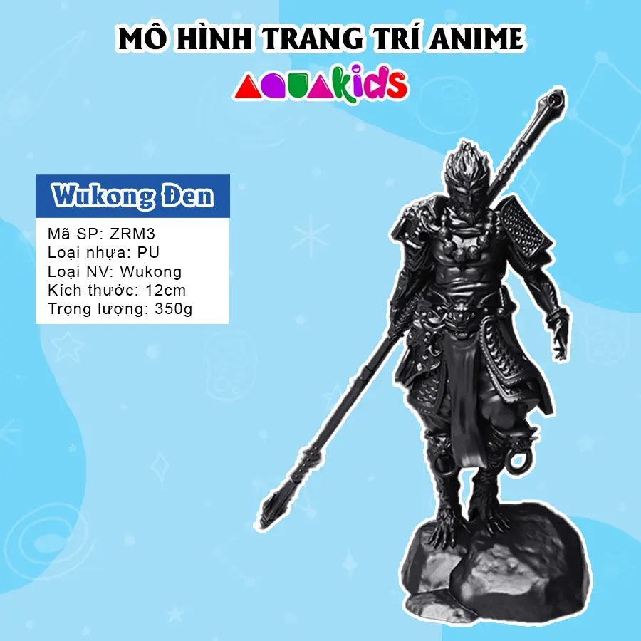 Mô hình Tôn Ngộ Không Huyền Thoại Black Myth Wukong cỡ lớn cầm gậy cao 12cm, chất liệu nhựa cao cấp